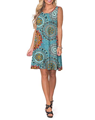 Genhoo Women's Flroal Dress Sleeveless Casual Beach Summer Tank Sundresses Pat10 S