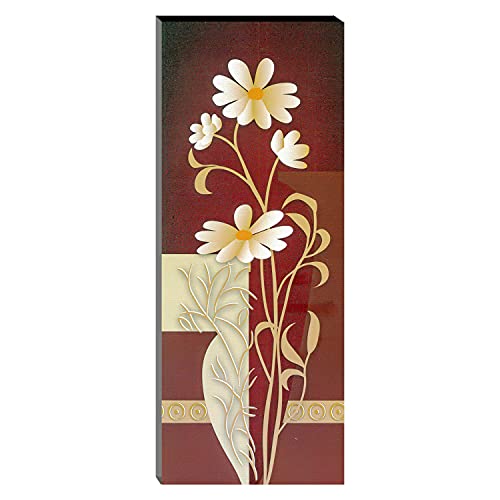 Image of Indianara Set of 3 Beautiful White Flower Art MDF Art Painting (0907FL) without glass 4.5 X 12, 9 X 12, 4.5 X 12 INCH