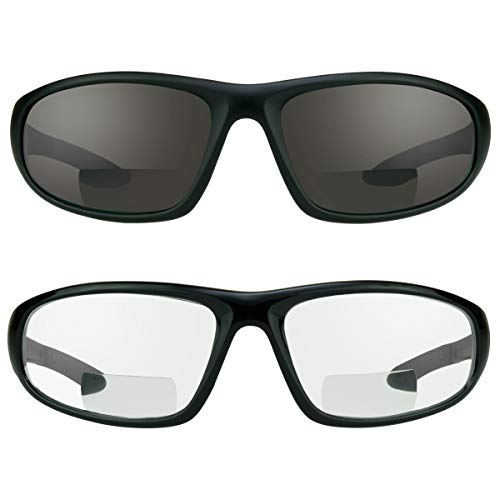 proSPORT Bifocal Sunglass Readers +1.50 Smoke & Clear Combo ANSI Z87 Safety Glasses Wrap Motorcycle Clear Yellow HD