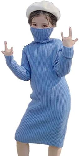 Amazon Baobao Kids ハイネック 毛糸 ワンピース ニットワンピース 無地 ロング 長袖 女の子 キッズ ブルー ブラック ベージュ ワンピース チュニック 通販