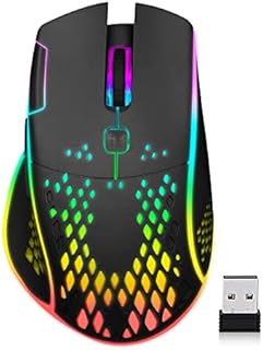 Wireless Gaming Mouse, VEGCOO C30 Silent Click Wireless Rechargeable Gaming Mouse with Double-Click Key and Colorful LED Lights, 3 Level Adjustable DPI, 400mah Lithium Battery for Gaming and Working