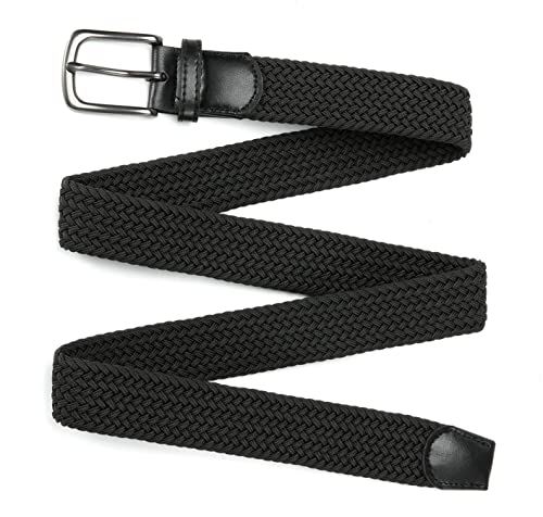 Chaoren Black Elastic Woven Belt For Men - Mens Casual Braided Belts 1 3/8" For Golf Pants - Tight Performed Stretch Design (Black Golf Belt) #TOP7