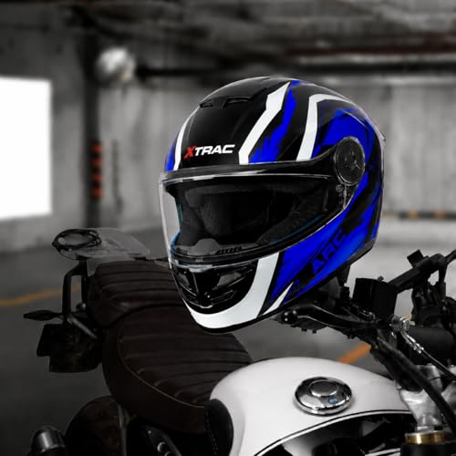 Image of Xtrac Arc Full Face Graphic Helmet for Men & Women, ISI Certified Motorcycle Helmet with Scratch Resistant Wide Visor, Lightweight Design & Quick Release Chin Strap for Bike Riding