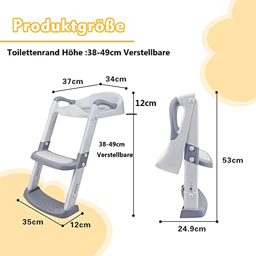 Toilettensitz Kinder, Toilettentrainer mit Leiter &PU Gepolstert, Faltbar Töpfchen für Kinder ab 1-7 Jahren Kids Wc-Sitz für 38-42cm - Image 5