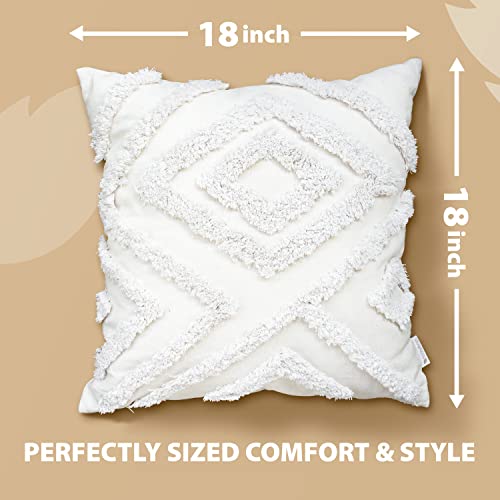 Naimdecor Set Of 4 Cream Boho Throw Pillow Covers 18X18 Decorative Pillows For Couch - Farmhouse Pillow Covers With Soft Velvet Pom Poms And Tufted Linen Pillow Designs #TOP3