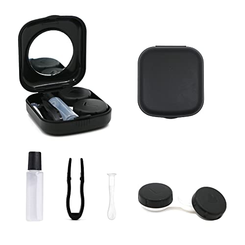 laeeyin Contact Lens Container Portable Hygiene Contact Lens Container Travel Set with Mirror for Daily Excursions Like Travel and Work (Black)