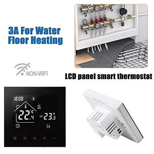 Digital Thermostat Raumthermostat, LED Display Touchscreen Thermostat-Regler, Wöchentlich Programmierbare Temperaturregler für Wasser Fußbodenheizung (Schwarz - Wasser-Fußbodenheizung 3A)