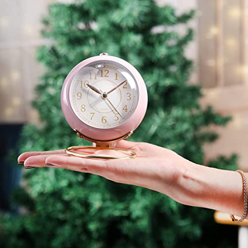 Image of Small Table Clocks, Classic Non-Ticking Tabletop Alarm Clock with Backlight, Battery Operated Desk Astronaut Clock with HD Glass for Living Room Bedroom Bedside Indoor Decor (Beige)