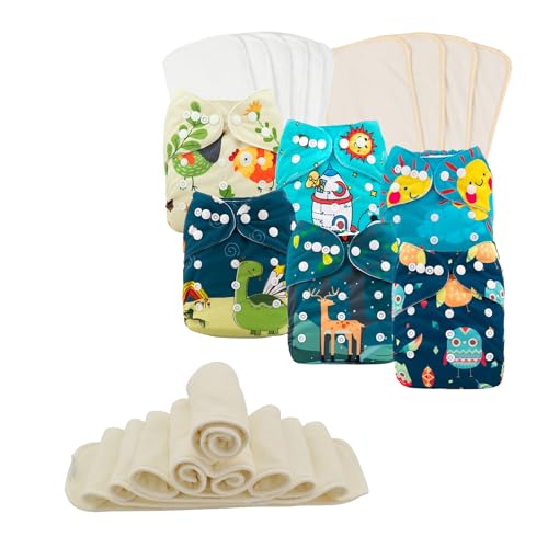 Image of babygoal Reusable Cloth Diapers 6 Pack+6pcs Microfiber Inserts+16pcs Rayon from Bamboo Inserts, One Size Adjustable Washable Pocket Nappy Covers for Baby Boys,Rash-Free