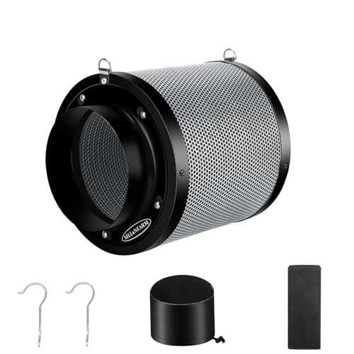 MELONFARM 6 Inch Air Carbon Filter Smelliness Control with Australia Virgin Charcoal Odor Removal Carbon Filter for Grow Tent Inline Fan Pre-Filter Included 6 x8.26