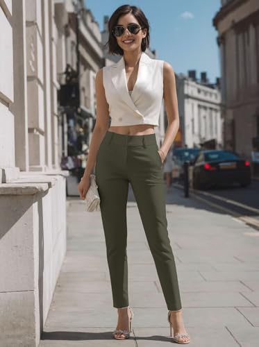 Image of Hybrid & Company Women's Work Chino Pants | Super comfy stretch fabric, flat front design, tailored fit, suitable for office, work, casual wear, and everyday comfort