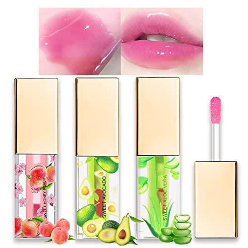 Bingbrush 3 Pcs Color Changing Lip Gloss Lip Oil Tinted, Peach Avocado Aloe Vera Magic Mood Lipstick , High-Shine Clear Ph Color Change Lip Stain Lip Balm, Longlasting Lips Will Not Dry Out,Brillo Para Los Labios #TOP7