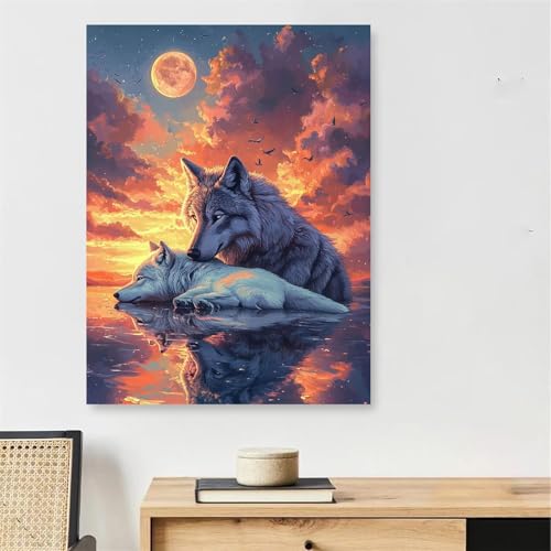 Loup Peinture Numero Adulte avec Cadre 70x100cm Coloriage Toile Animal