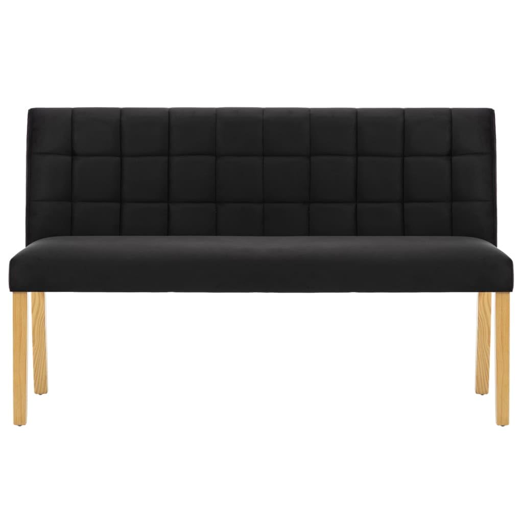 Banco de terciopelo negro con patas de madera y respaldo de 140 cm en elegante diseño acolchado para pasillo y salón