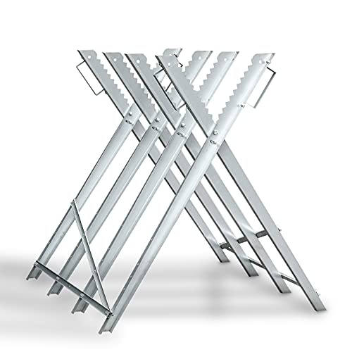 Tubiaz Chevalet de sciage à bois - 81 x 80 x 80 cm - Charge maximale : 150 kg - Chevalet de scie à bois galvanisé pliable - Pour tronçonneuses ou scies à main - Argenté