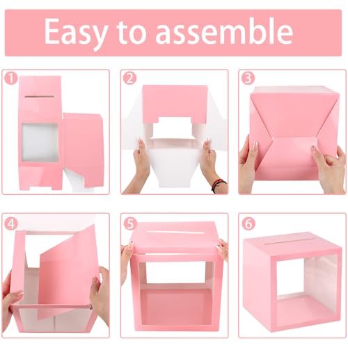 Image of Pink Card Box Wedding Favors Gift Card Boxes Post Box Cardboard Receiving Money Box Holder for Wedding Reception, Baby Showers, Anniversary, Birthday Party, Retirement, Graduation Envelope Holder