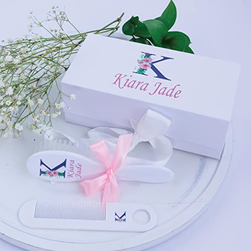 Personalized Floral Monogram Baby Gift Girl, Girls Brush and Comb Sets, Floral Monogram Baby Gift, Toddler Gifts Set, ECO Friendly Inks