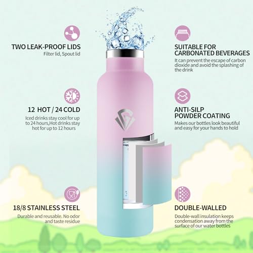 HoneyHolly Borraccia Termica Bambini 500 ML, Senza BPA, Borraccia Termica, 18/8 Acciaio Inox, Bottiglia Termica, Sottovuoto a Doppia Parete, Borracce Termiche, con Cannuccia, Termos per Scuola, Sport - Immagine 1