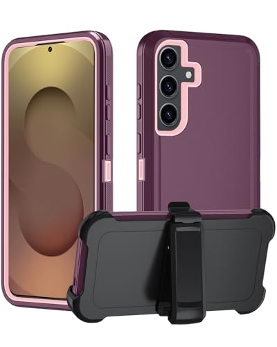 Coque Samsung S25 antichoc de qualité militaire avec clip ceinture et béquille rotative bordeaux