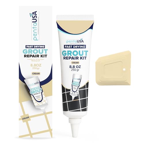 PentaUSA Blanqueador de Juntas - Juntas Azulejos, Kit de Reparación de Juntas, Reparación de Escapadas, Lechada Tubo, Reparación y Renovación, Mortero Azulejos - Con Espatula (250g - Color Crema)