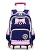 Amythe Schulranzen mit Rollen für Mädchen, Abnehmbar Trolley Schultasche Mädchen 6 Räder, Wasserdichter Kinder Schulrucksack mit Reflektoren für Grundschule 1.-5. Klasse, Blau
