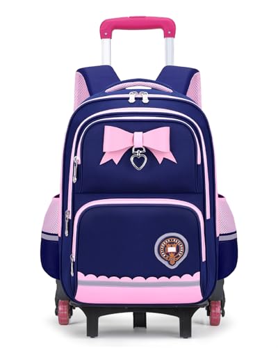 Amythe Mochila con Ruedas para Niña Primaria   Carro Extraíble con 6 Ruedas – Mochilas Carrito Hidrorrepelente, con Bandas Reflectantes   Mochila Colegio Niñas 6 a 10 Años, Azul