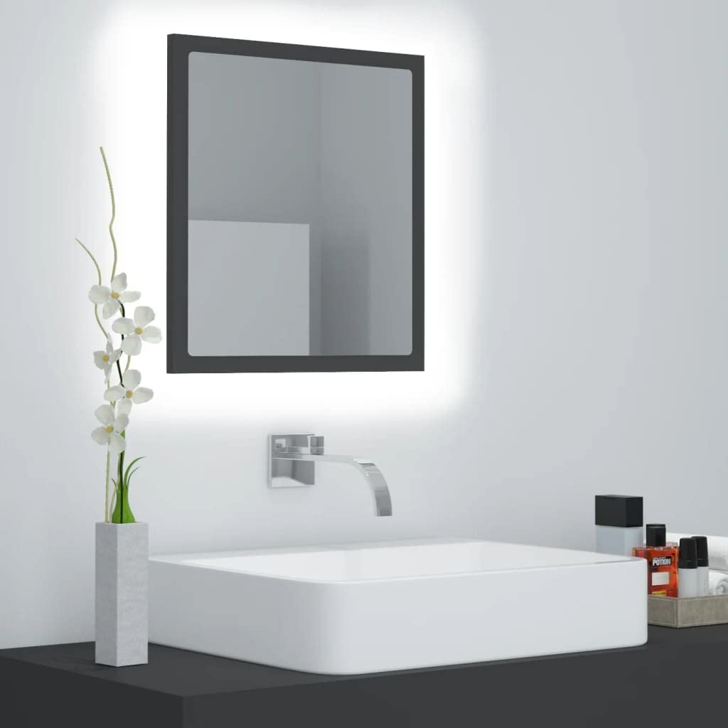 Lustro łazienkowe LED szare 40 x 8,5 x 37 cm akryl, szafki i przechowywanie, szafki pod umywalkę, szafki łazienkowe