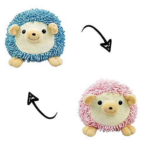 JTL Reversible Plush, Double-Sided Flip Reversible Plush Stuffed Animal Doll Toys, Show Your Mood Without Saying a Word!(Hedgehog(Blue-Pink))