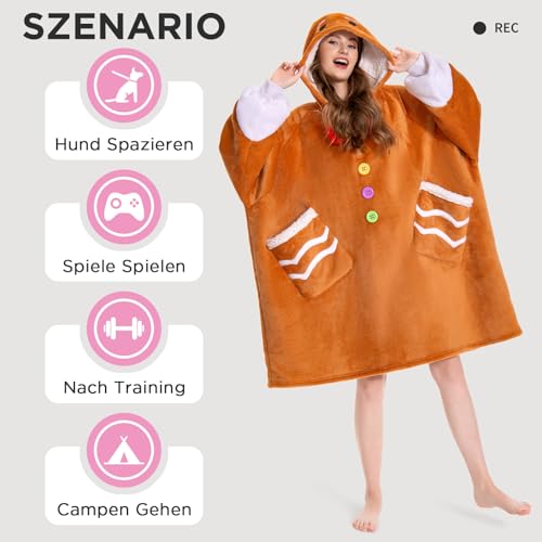 OLAOLA Lebkuchen Decken-Hoodie Unisex, Oversized Kuscheldecke Sherpa – Ansicht 4