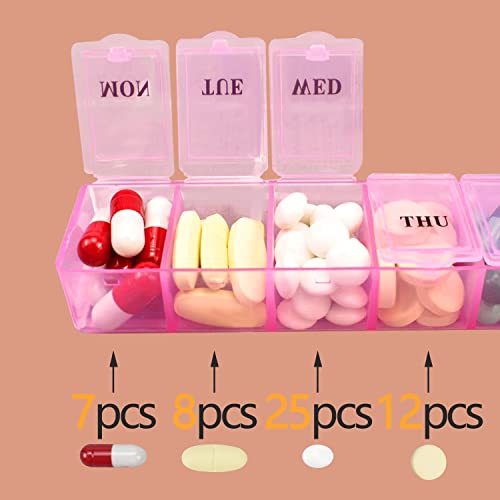 2-delige pillendoos, draagbare pillendoos Reistabletdoos 7 dagen tablet-organizer met compartimenten voor medicatie, supplementen, vitamines en levertraan (roze en wit) - Afbeelding 5