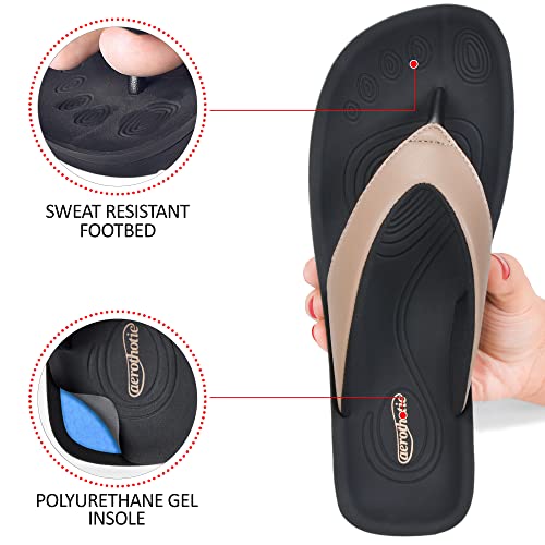 Aerothotic Flumen Women's Arch Support Platform Summer Essential Flip Flop Sandals (7, Flumen Beige, Numeric_7) #TOP3