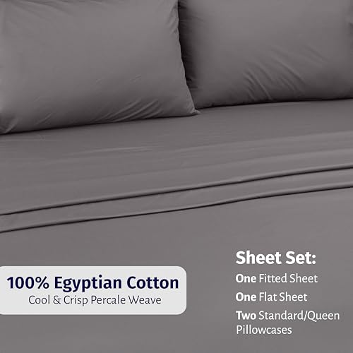 Image of California Design Den Queen Size Sheet Set - Certified 100% Egyptian Cotton Queen Size Percale Sheets with Deep Pockets, Lightweight, Crisp, Durable Luxury Bedding Set - Grey
