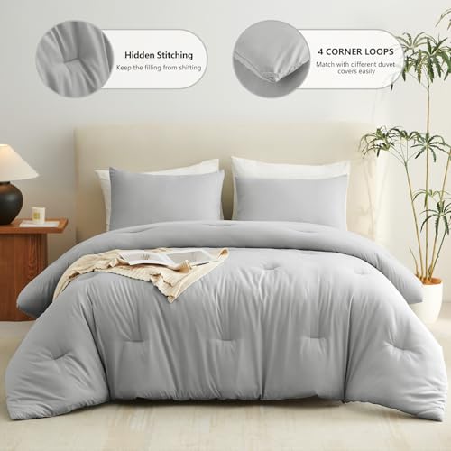 CozyLux Queen Comforter Set Light Grey, 3 Pieces Lightweight Comforters Queen Size Bedding Sets, Light Gray All Seasons Solid Down Alternative Comforter with 2 Pillowcases, Soft Bed Set for Home by CozyLux - Used condition - Image 2