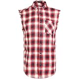 Men Sleeveless Plaid Cowboy Button Down Shirt, Muscle Performance Sleeveless Shirts,Red