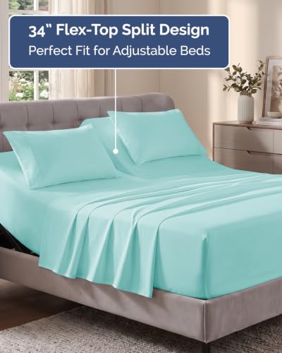 Image of Flex Top Split Head King Sheet Set - 4 Piece Extra Deep Sheets - Spa Blue