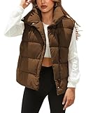 Himosyber Womens Puffer Vest Sleeveless Casual Loose Winter Warm Lightweight Stand Collar Down Jacket Coats (Darkbrown-M)