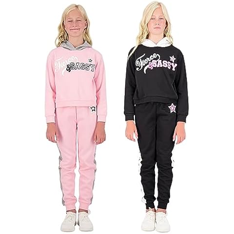 Star Ride Sweet Butterfly Girls 4-Piece Fleece Active Hoodie and Athletic Jogger Sweatpants and Sweatshirt Kids Clothing Set Cover