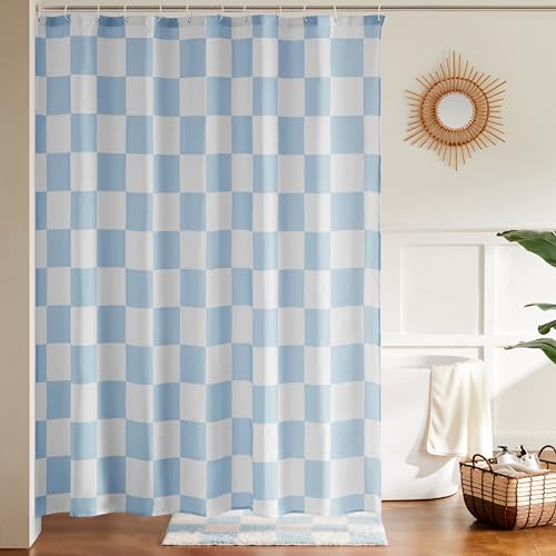 Ohocut Checkered Shower Curtain, Light Blue, 72"x72