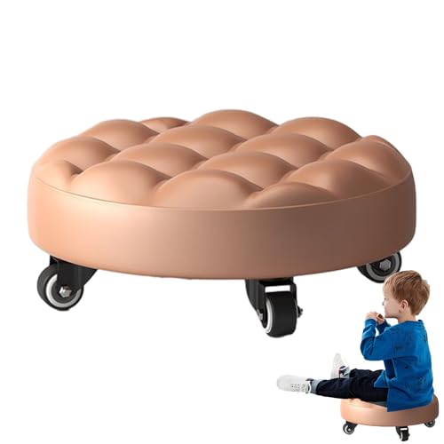 Sillas de piso para niños - Taburete bajo de piel sintética, taburete multiusos con ruedas | Silla de trabajo con ruedas de 4 ruedas, silla de piso para sala de estar, dormitorio, cocina, sala de