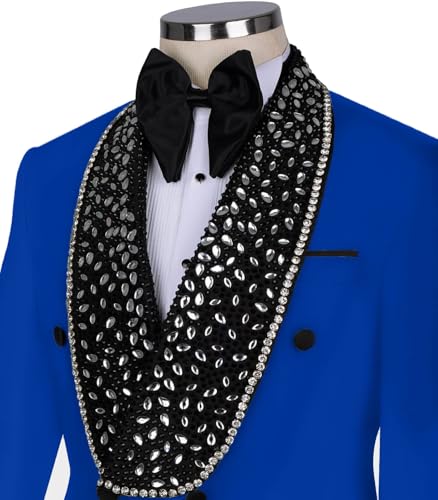 Men's Tuxedo Suit 2 Piece Slim Fit Shiny Rhinestone Mens Jacket Blazer for Dinner Party3