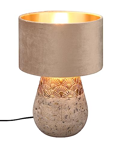 Reality Leuchten Tischleuchte Kiran R51231061, Sockel Keramik Grau, Schirm Samt Beige/goldfarbig, exkl. 1x E27