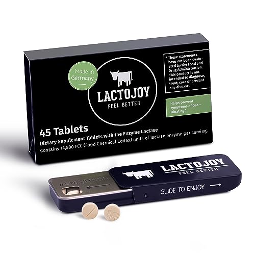 LactoJoy Lactase Pills 14,500 I 45 Pieces I Powerful Lactase Enzymes for Lactose Intolerance I Ultra