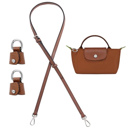 Image of Bag Leather Strap Replacement Crossbody Shoulder Straps for MINI Pouch, No Damage Conversion Kits Accessories With Silver Buckles cognac (MINI-Brown-Silver hardware)