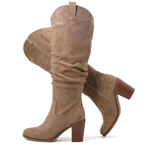 Luoika Women's Extra Wide Calf Knee High Boots, Wide Width Winter Tall Boots., Beige 702, 8.5 X-Wide