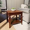MODERION Solid Wood End Table with Storage Shelf Mid Century Sofa Side Table with Splicing Tabletop and Carved LegBeside Table Telephone Table for Living RoomEasy Assembly Cherry Brown CJZ DR200