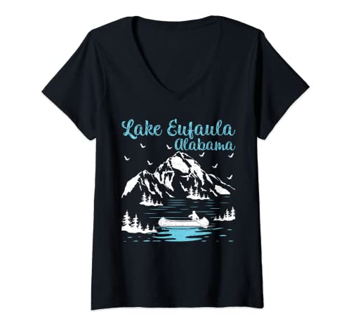 Mujer Vacaciones de verano retro Alabama Lake Eufaula Camiseta Cuello V