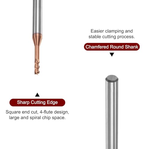 Image of HARFINGTON 2pcs Square Nose End Mill 4mm Shank 2mm x 12mm AlTiSin Coated Solid Carbide Long Reach Extended Neck 4 Flutes CNC Router Bit Milling Cutter for Stainless Steel Hardened Steel
