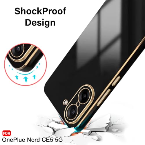 Image of TheGiftKart Luxurious Golden-Plated Back Cover Case for OnePlus Nord CE 5 5G | Raised Lips for Camera & Screen Protection | Shockproof Design | Stylish Cover for OnePlus Nord CE5 (TPU, Black)