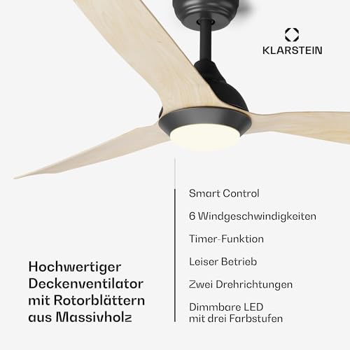 Klarstein Fiji Flow Deckenventilator mit Beleuchtung und Fernbedienung