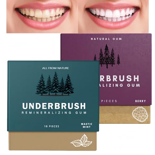 2PCS Underbrush Remineralizing Chewing Gum Mastic mints Teeth Cleaning Gum Remineralizing Che/wing Gum Mint Ch/ewing G/um Organic Portable Teeth Cleaning Gu/m Freshen Breath#Creamy + Raspberry